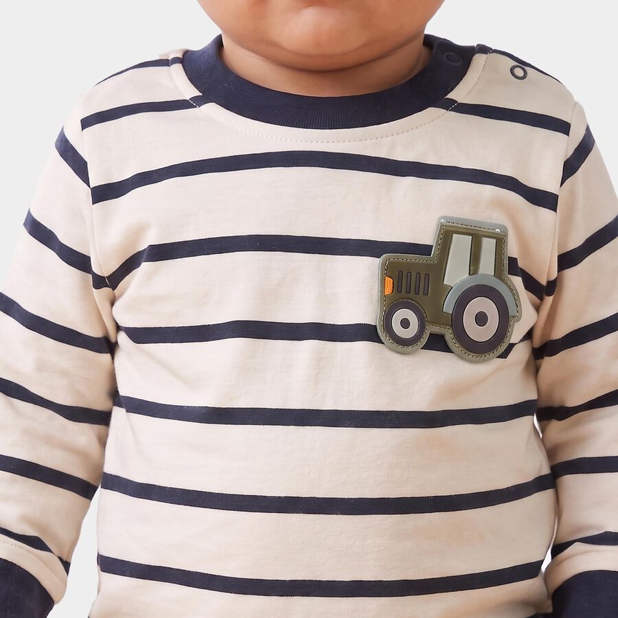 Infants Navy Blue Cotton Crew Neck Regular T-Shirt, Navy Blue, large