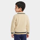 Boys' Cream Polo Collar Long Sleeve Pullover, ऑफ व्हाइट, small