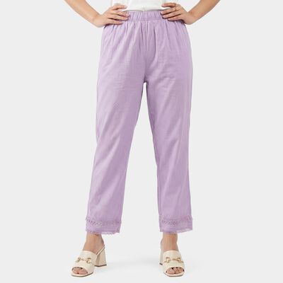Women's Lilac Regular Fit Solid Palazzos