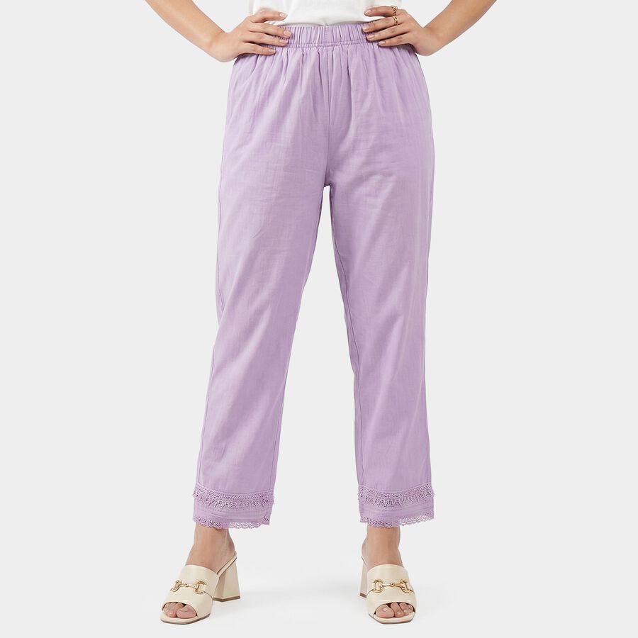 Women's Lilac Regular Fit Solid Palazzos, लाइलेक, large