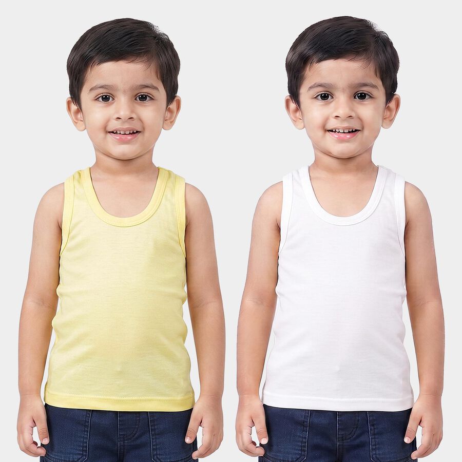 Boys Yellow Cotton Round Neck Vest, Yellow, large