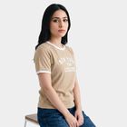 Women Beige Round Neck Regular T-Shirt, Beige, small