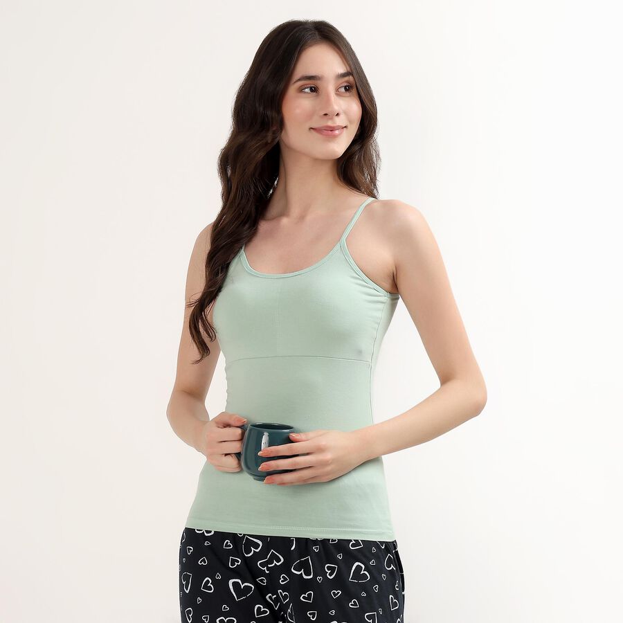 Women's Black Cotton Scoop Neck Minimalist Slip, Light Green, large