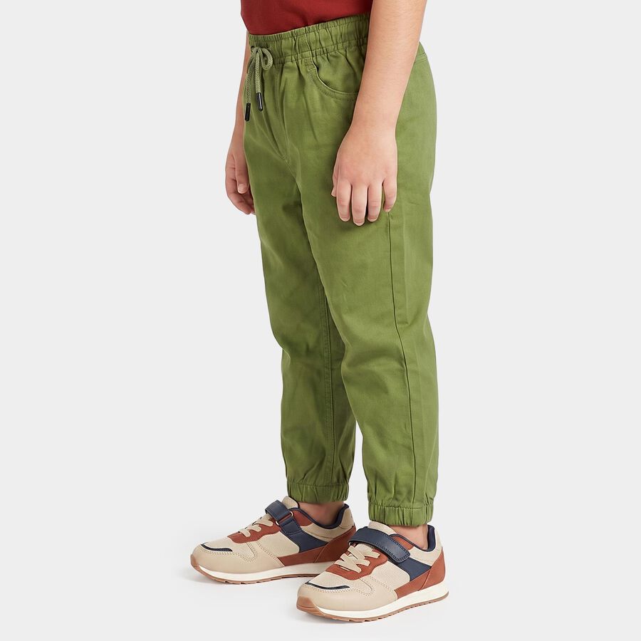 Boys' Olive Green Regular Fit Drawstring Jogger Trousers, Olive, large