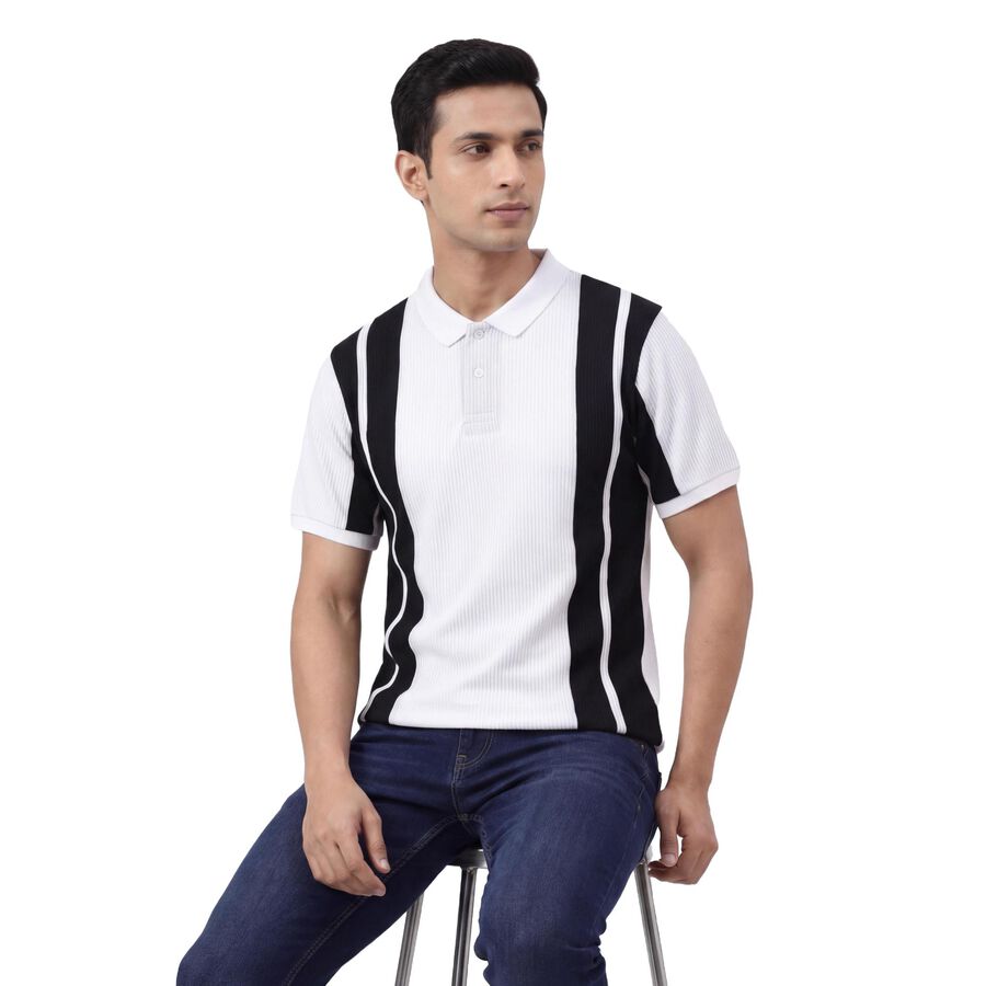 Men's Black Polo Collar Classic T-Shirt, काला, large