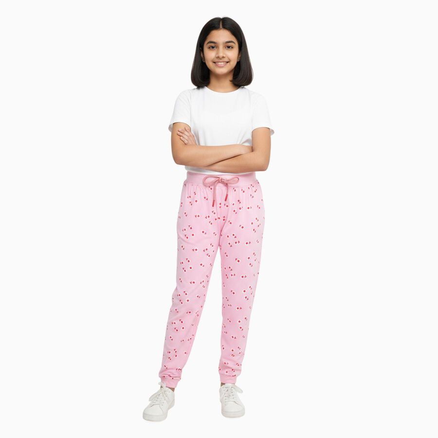 Girls Soft Rose Pink Regular Fit Polka Dot Printed Pyjama, Light Pink, large