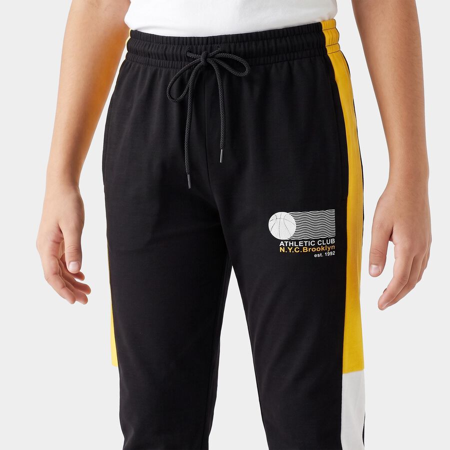 Boys' Black Straight Fit Colorblocked Cotton Blend Pyjama, Black, large