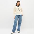 Women's Oatmeal Crew Neck Casual Pullover, ऑफ व्हाइट, small image number null