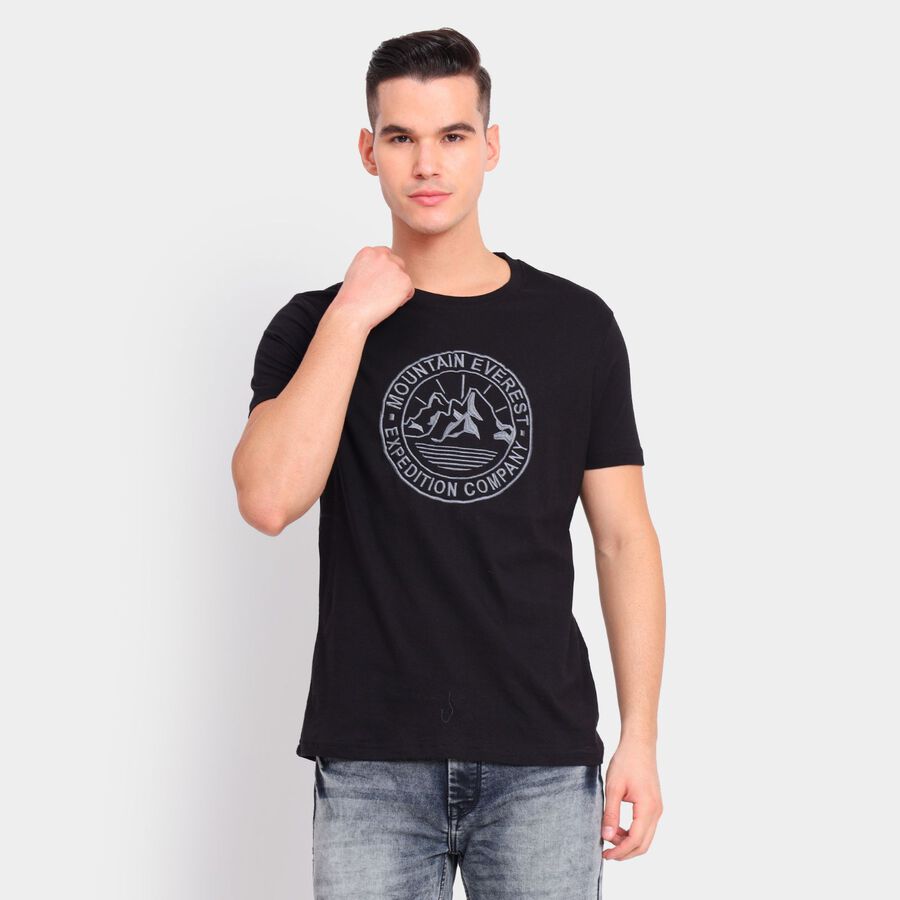 Men's 100% Cotton Round Neck Half Sleeves T-Shirt, Black, large image number null