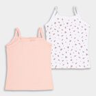 Girls Peach and White Cotton Round Neck Casual Vest, Peach, small image number null