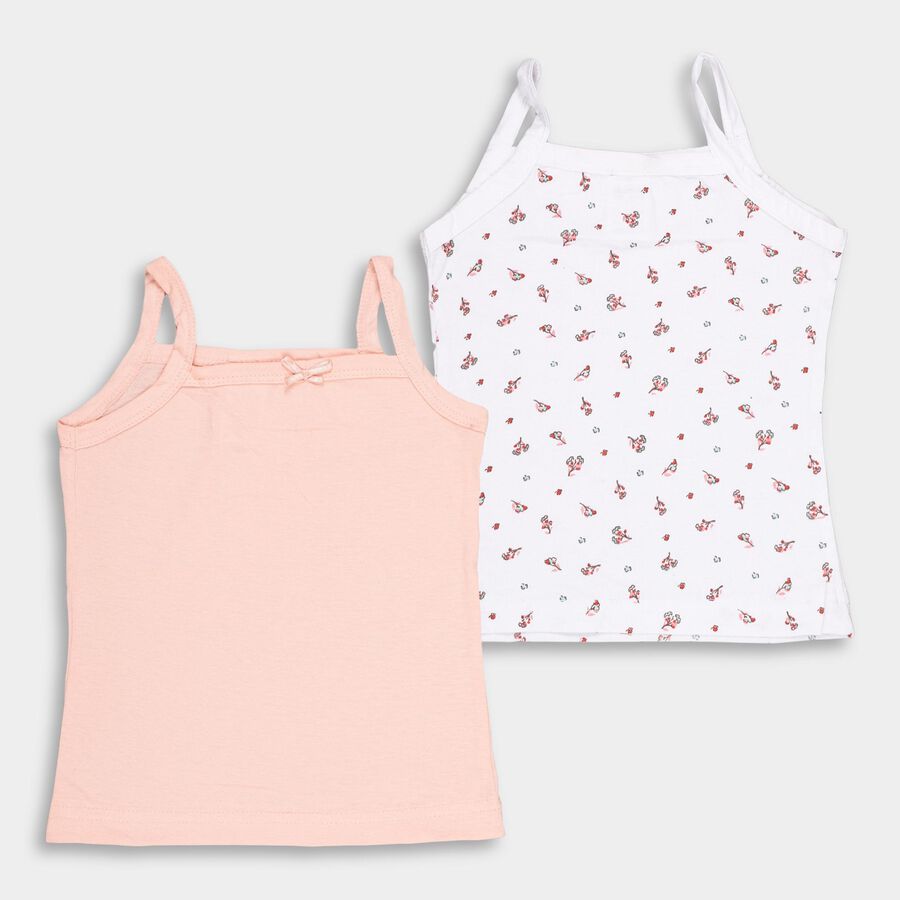 Girls Peach and White Cotton Round Neck Casual Vest, Peach, large image number null