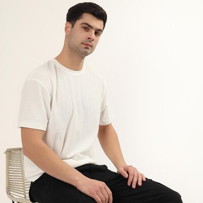 Men's Rich Eggshell White Round Neck Minimalist T-Shirt