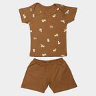 Infants' Brown Round Neck Graphic Print Baba Suit, Beige, small