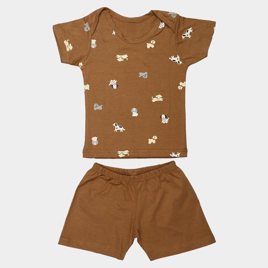 Infants' Brown Round Neck Graphic Print Baba Suit, Beige, large