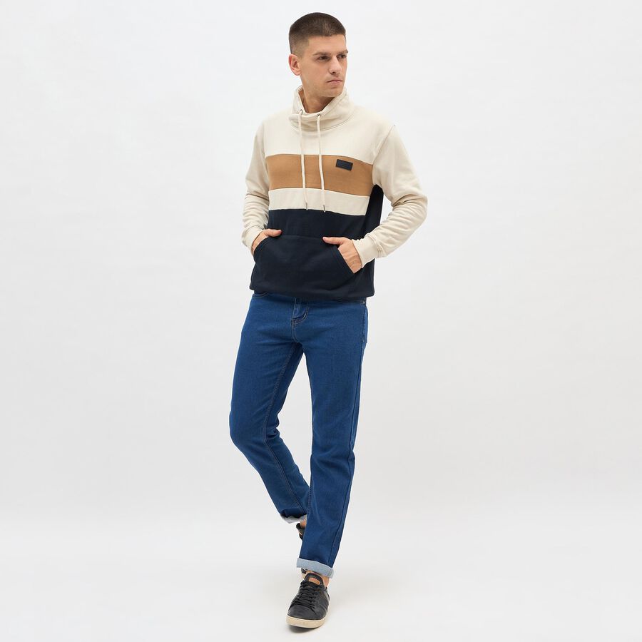 Men's Navy and Beige High Neck Casual Sweatshirt, Navy Blue, large image number null