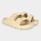 Men's Beige Buckle Strap Slip-On Sliders, गहरा पीला, small