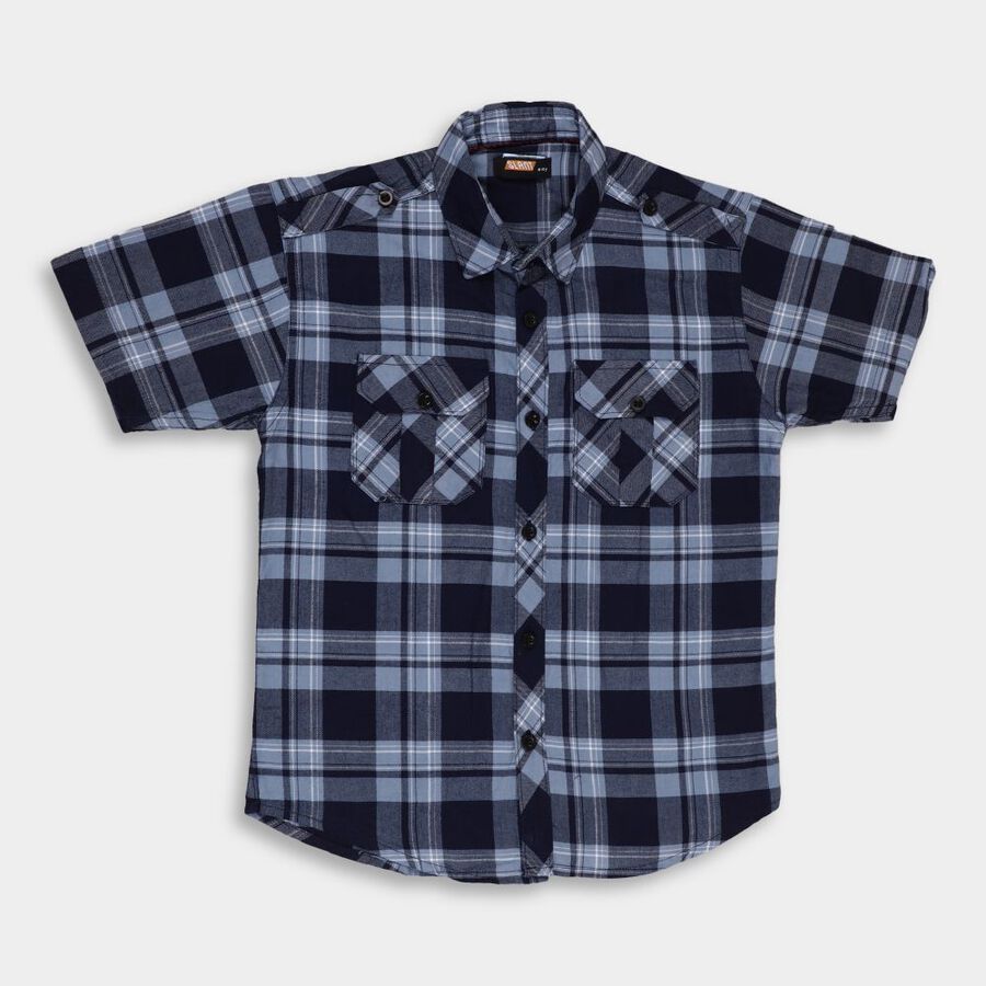 Boys' 100% Cotton Casual Shirt, मध्यम नीला, large image number null