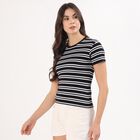 Women's Jet Black Round Neck Casual T-Shirt, Black, small