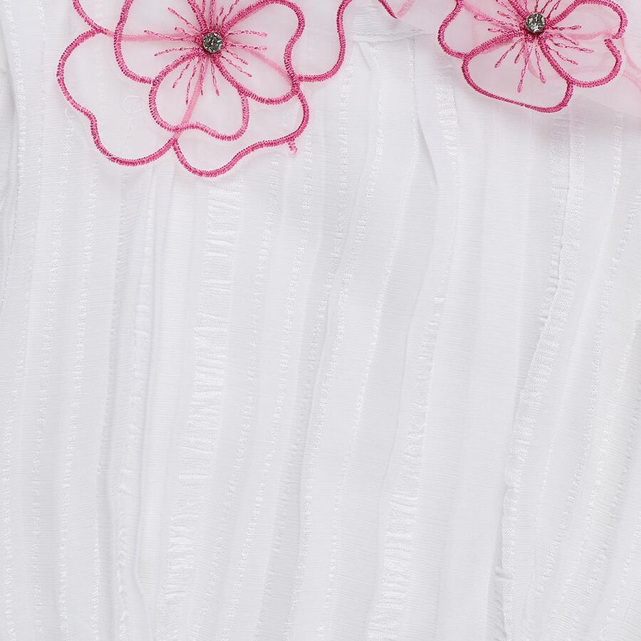 Girls White Round Neck Romantic T-Shirt, सफ़ेद, large