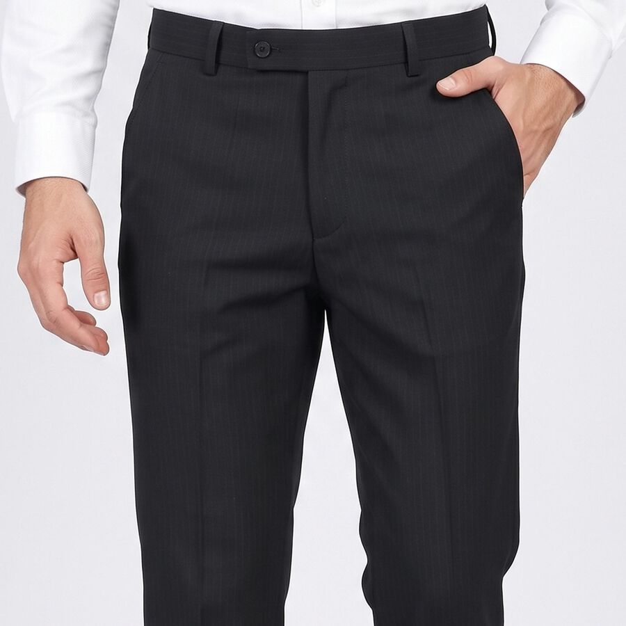 Men's Navy Blue Slim Fit Pinstriped Formal Trousers, Navy Blue, large