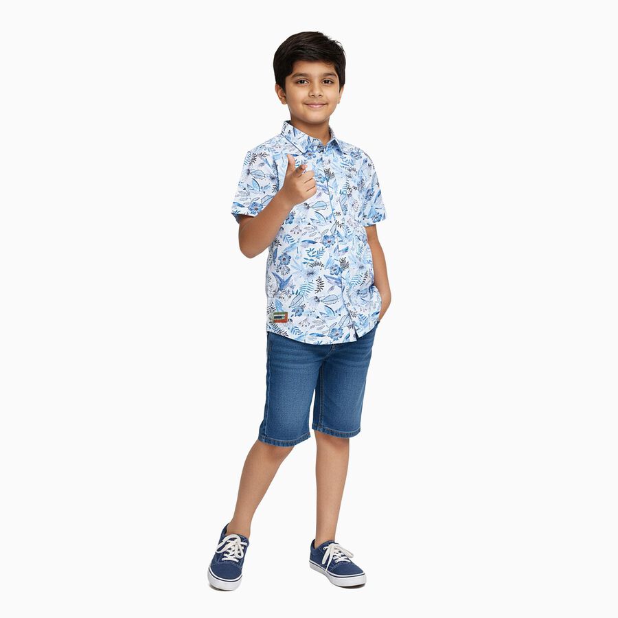 Boys' Rich Eggshell White Cotton Half Sleeve Classic Casual Shirt, सफ़ेद, large image number null