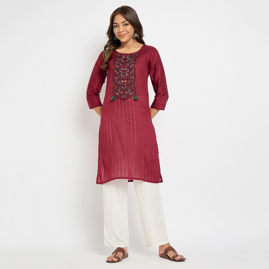 Ladies' 100% Cotton Kurta, मरून, large image number null