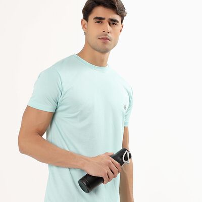 Men's Bright Aqua Crew Neck Slim Fit T-Shirt