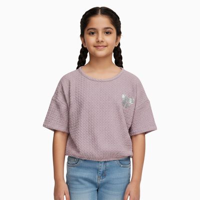 Girls Dusty Lavender Pink Round Neck Casual T-Shirt