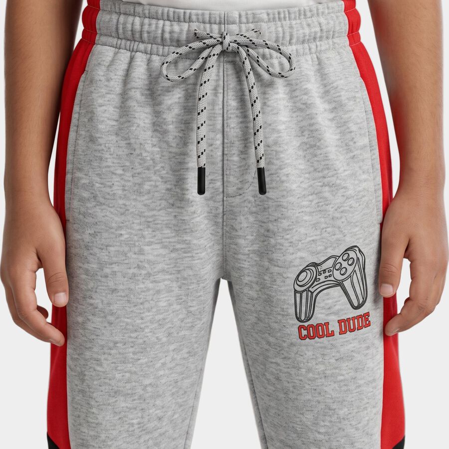 Boys Grey Jogger Graphic Winter Pyjama, मिश्रित मध्यम ग्रे, large