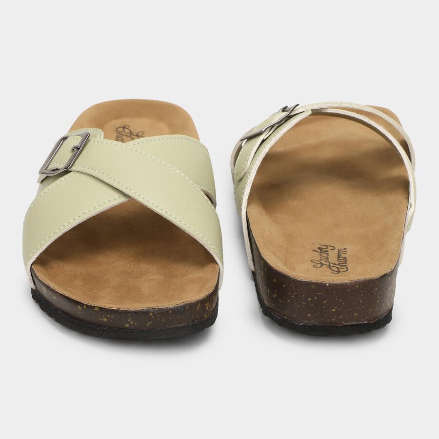 Women's Muted Sage Green Buckle Strap Casual Sandals, Green, large image number null