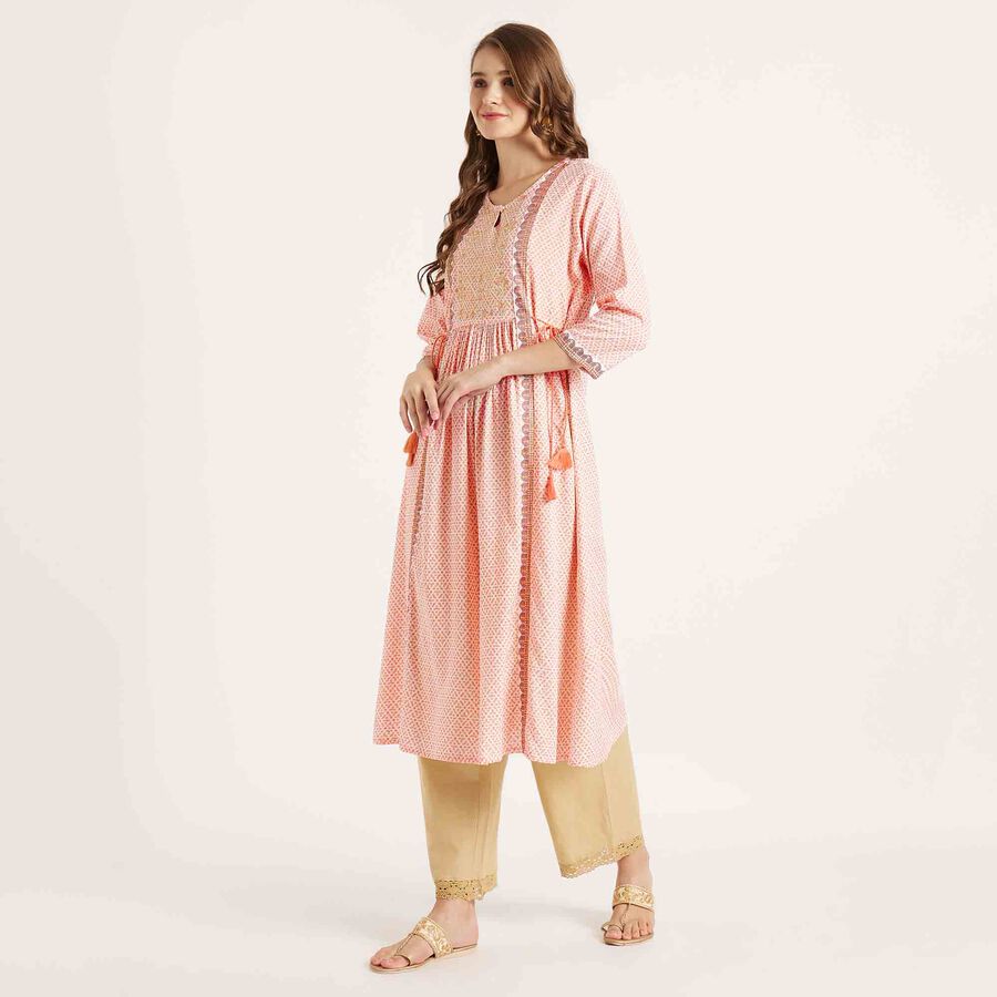 Embroidered 3/4th Sleeve Kurta, White, large image number null