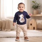 Infants' Navy Blue Round Neck Pullover Sweatshirt, Navy Blue, small