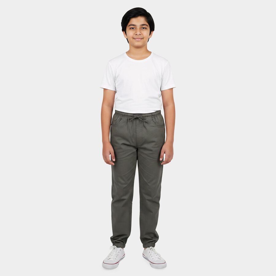 Boys' Dark Grey Regular Fit Solid Jogger Trousers, गहरा ग्रे, large