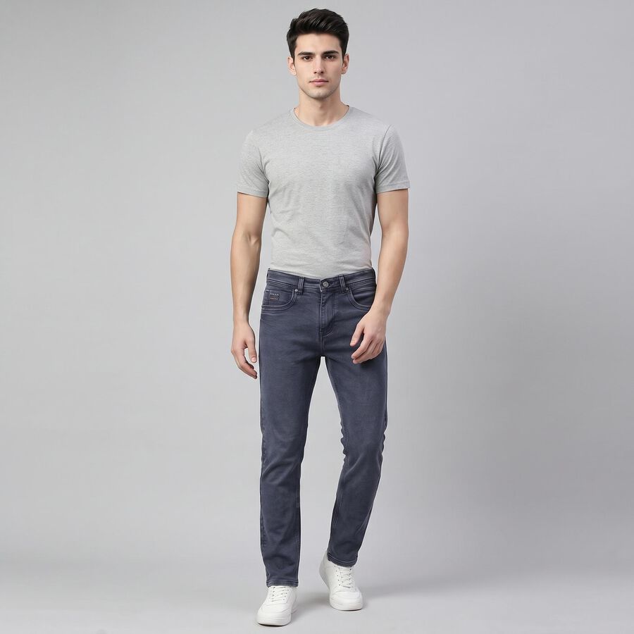 Men's Navy Blue Slim Fit Washed Jeans, Dark Blue, large
