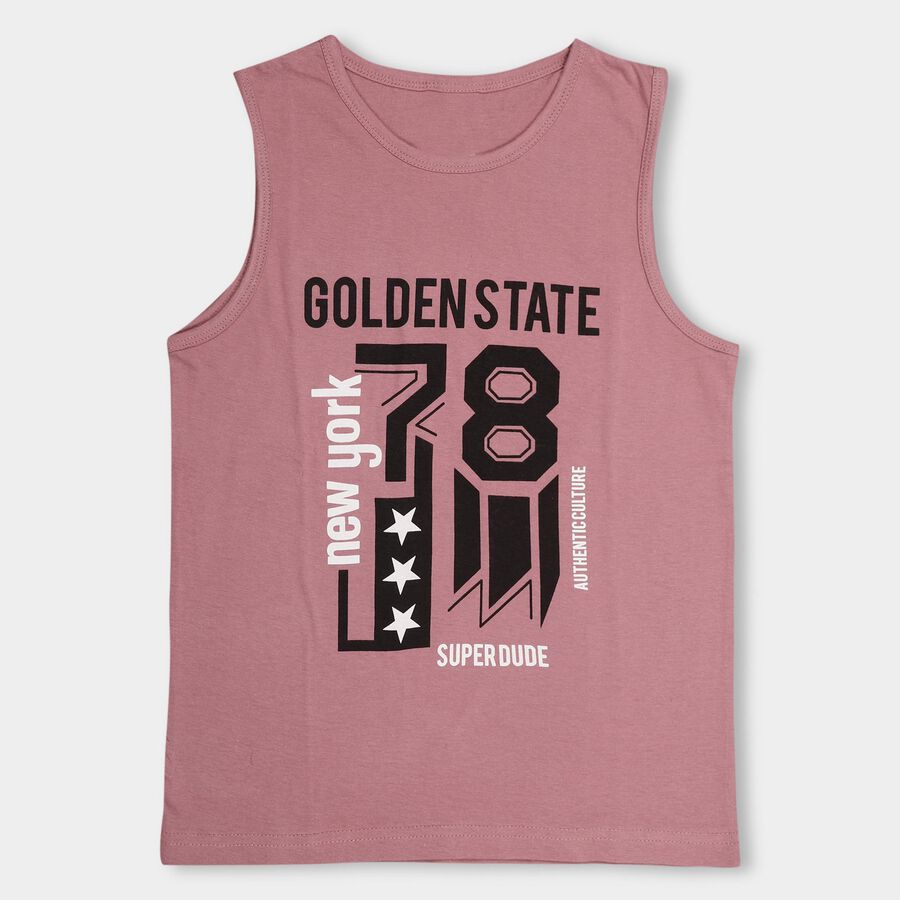 Boys' Dusty Rose Pink Cotton Round Neck Graphic Print T-Shirt, Pink, large image number null