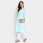 Cotton Embroidered 3/4Th Sleeves Kurta, Light Blue, small image number null