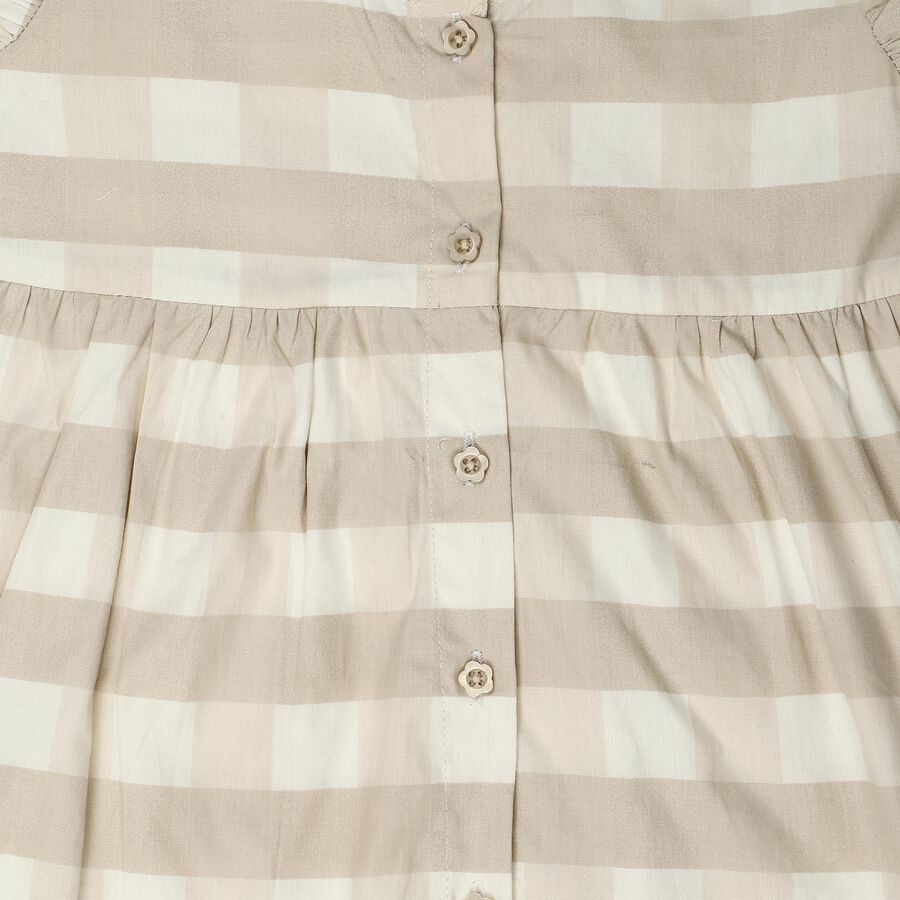 Infants' Beige Checked Embroidered Fit and Flare Frock, गहरा पीला, large