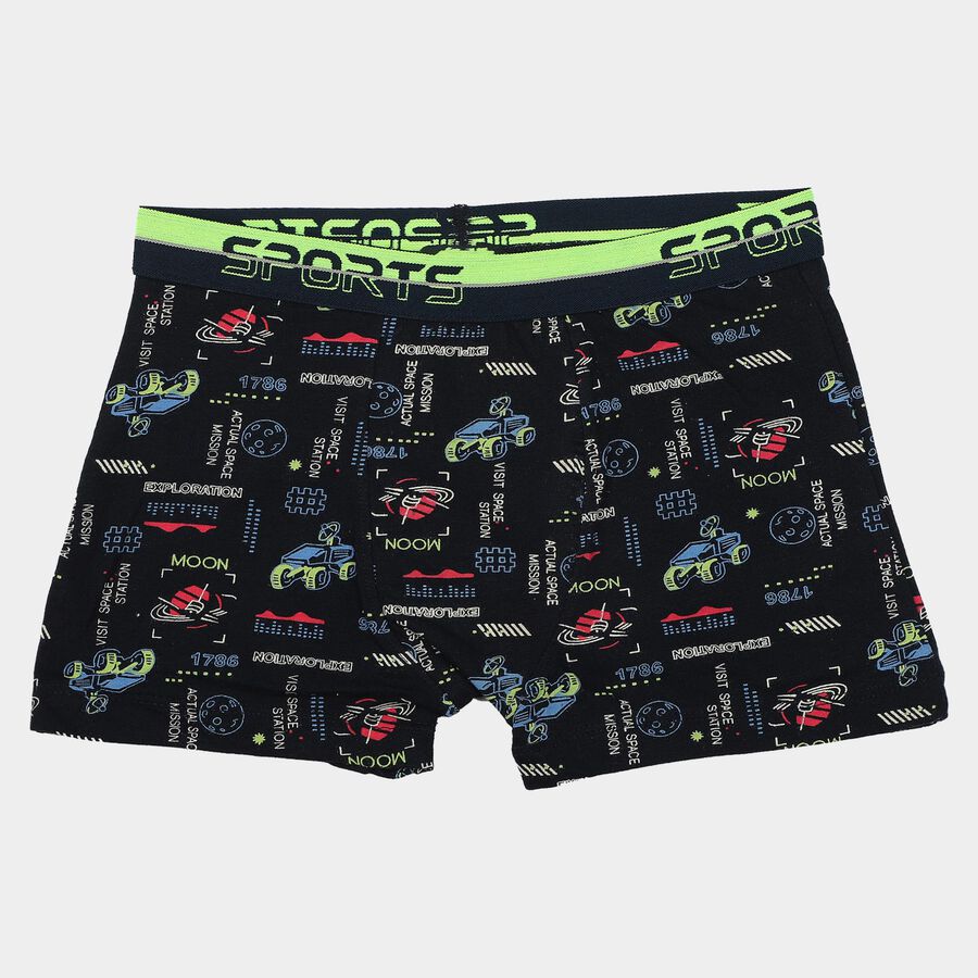 Boys' Navy Blue Regular Fit Printed Trunks, नेवी ब्लू, large
