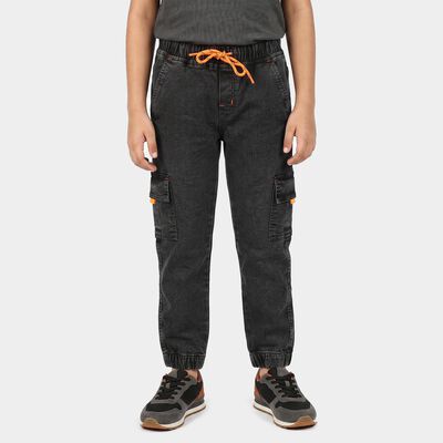Boys Black Cargo Fit Washed Jeans