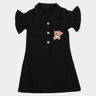 Girls' Black A-Line Teddy Print Shirt Collar Frock, Black, small