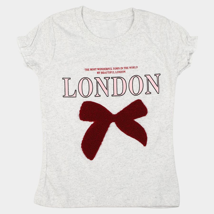 Girls Grey Round Neck Regular T-Shirt, Melange Light Grey, large