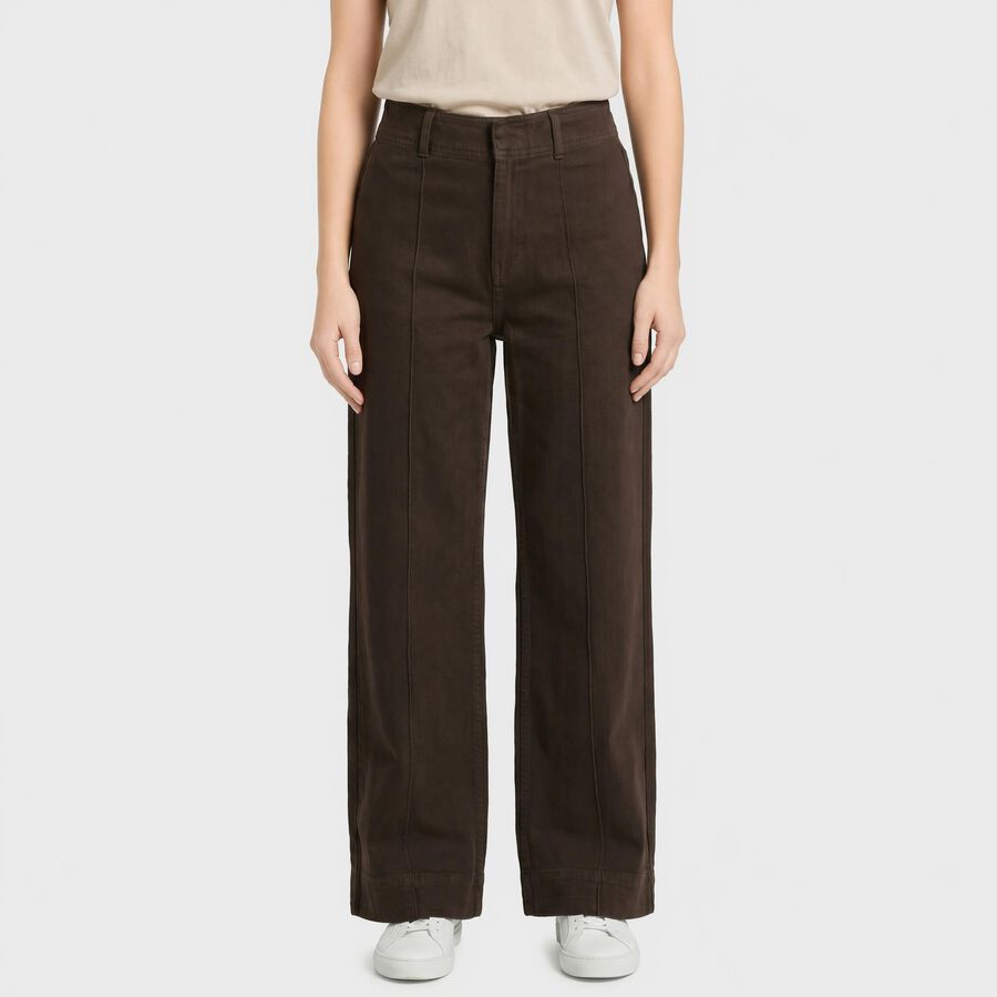 Women's Brown Wide Leg Fit Seam Detail Jeans, Brown, large
