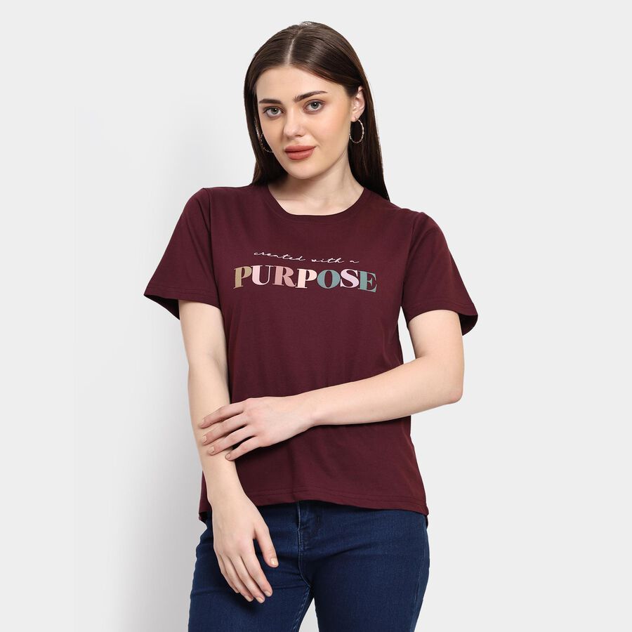 Ladies' Round Neck T-Shirt , Wine, large image number null