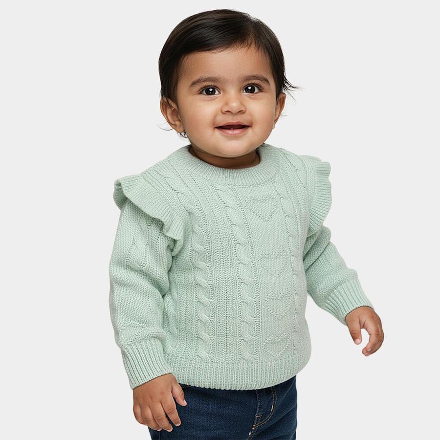 Infants' Light Mint Green Crew Neck Cable Knit Pullover, Light Green, large image number null
