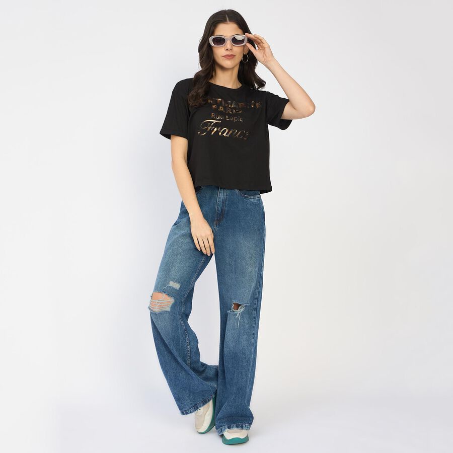 Ladies' 100% Cotton Crop  Top, Black, large image number null