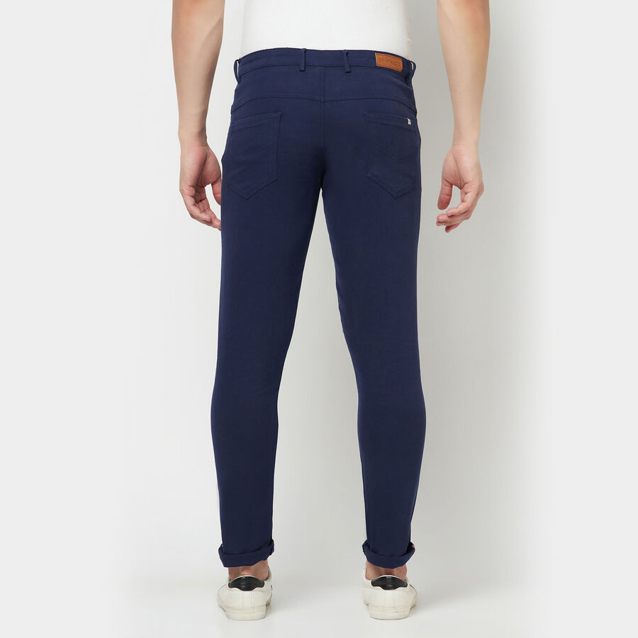 Solid 5 Pocket Casual Trousers, Dark Blue, large image number null