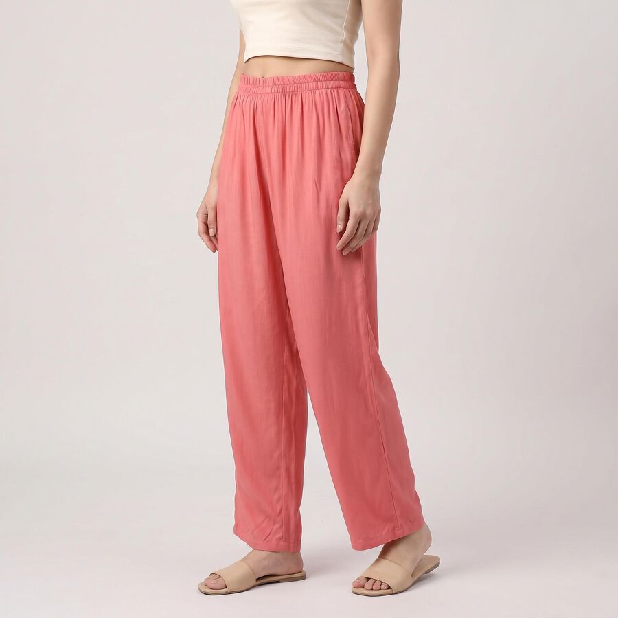 Women's Pink Regular Fit Elastic Waist Palazzos, गुलाबी, large
