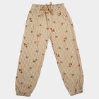 Girls' Beige Jogger Fit Striped Printed Cotton Blend Pyjama, गहरा पीला, small