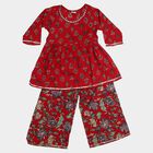 Girls Red Round Neck Fusion Set Upper and Bottom Set, लाल, small