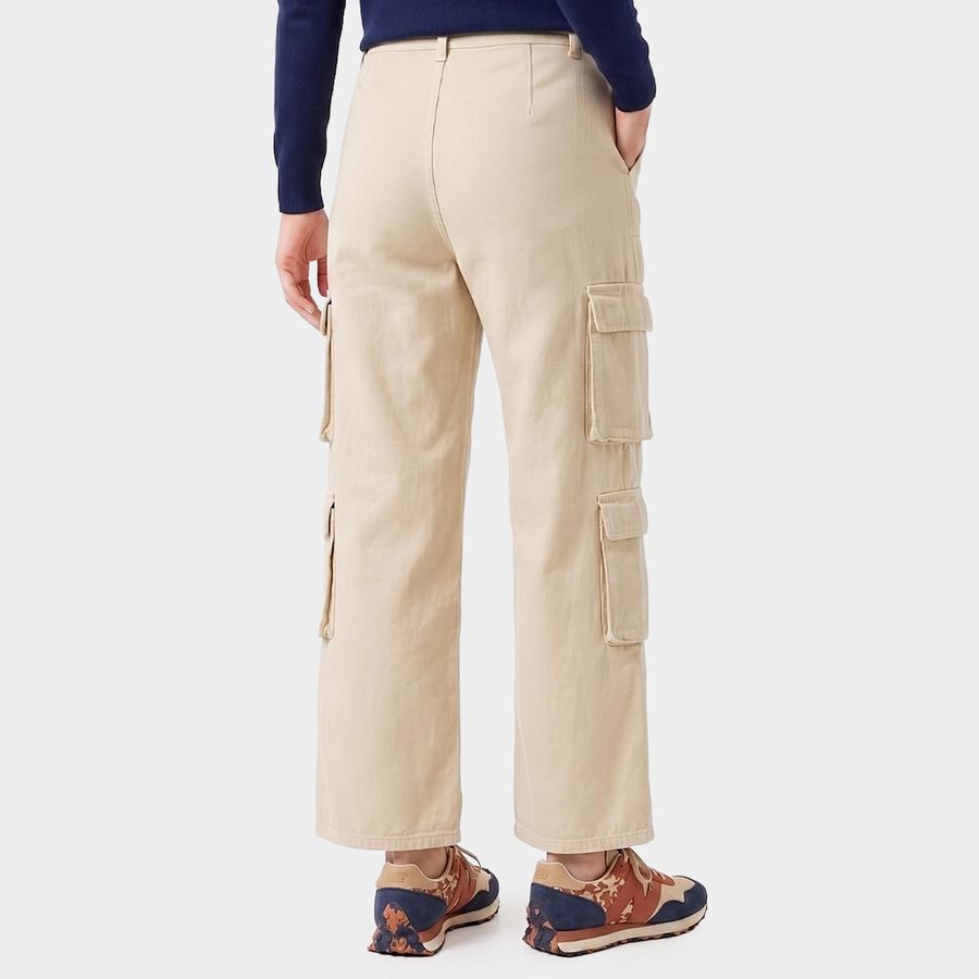 Women's Off White Straight Fit Cargo Trousers, ऑफ व्हाइट, large